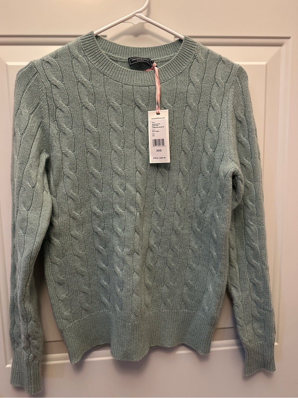 Vineyard Vines 100% Cashmere Mist Green Cable Knit Sweater - XXS